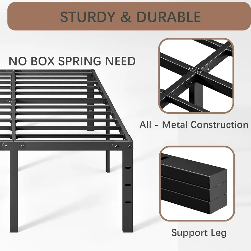 20 Inch Bed Frame No Box Spring Needed Heavy Duty Metal Tall Platform Bed Frame with Large Storage Space, Easy Assembly 4