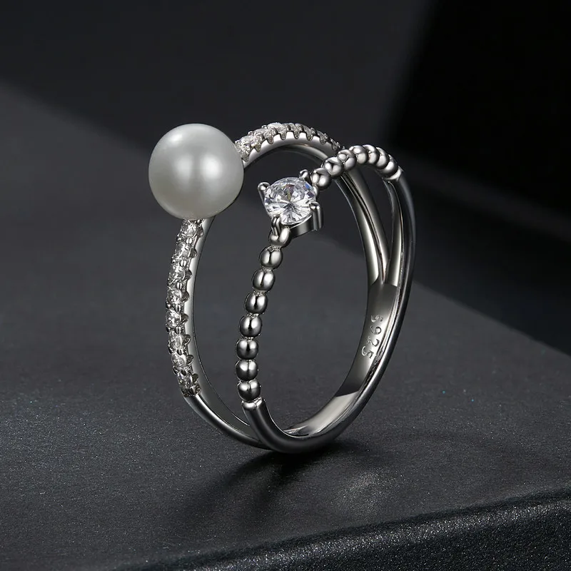 Bamoer U Pearl Moissanite Ring Double Layer Twisted Finger Ring Round Cut Diamond Original Gift S925 Sterling Silver Jewelry 6