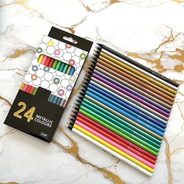 24 Count Metallic Colored Pencils Assorted Coloring Pencil Set Wooden Drawing  Pencils For Kids Art Drawing Coloring Book - AliExpress