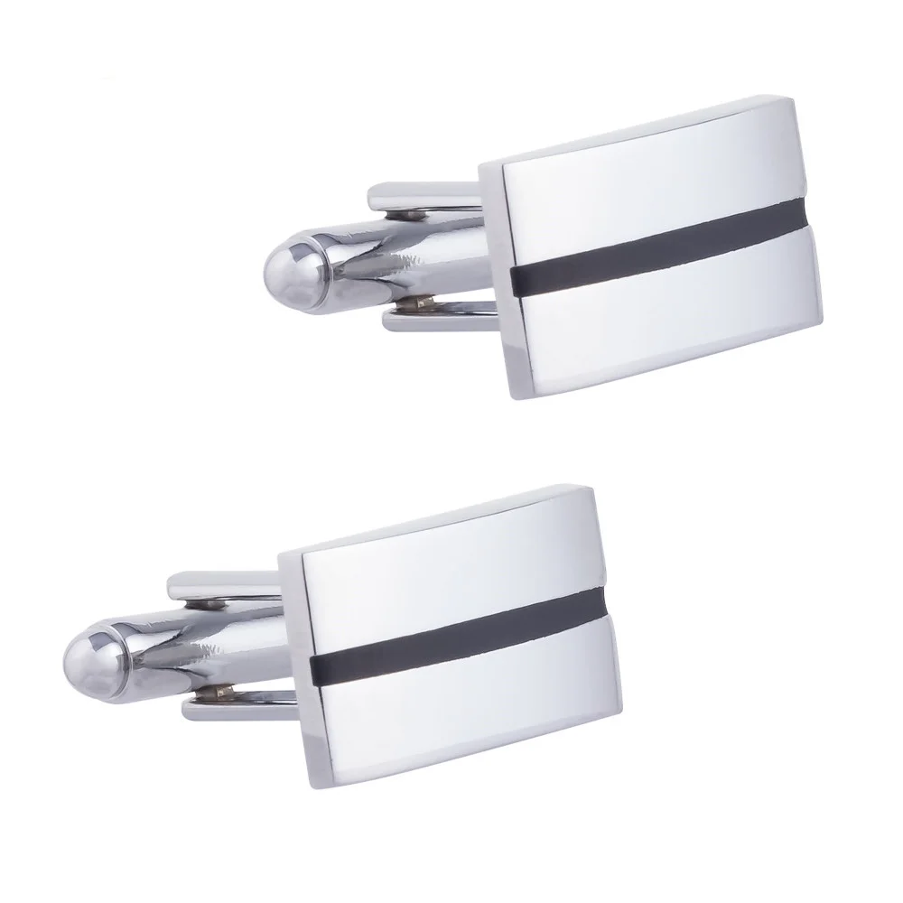 Fashionable Classic Business Rectangular Black Striped Enamel Cufflinks Men's French Shirt Cufflinks Holiday Gift_voghion.com