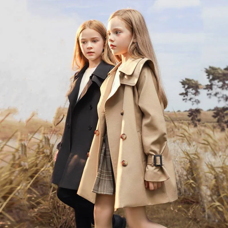 Girls Autumn Coats Kids Windbreaker Long Sleeve Trench Children Clothing Teens Girls Thicken Warm Outerwear 4-14 Years