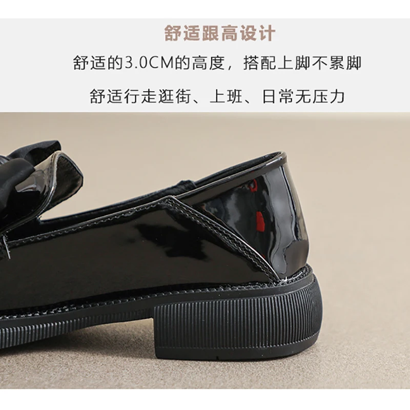 spring women's leather shoes Ladies Casual Loafers british style bow design mid heels work and walk wear pin women loafers shoes