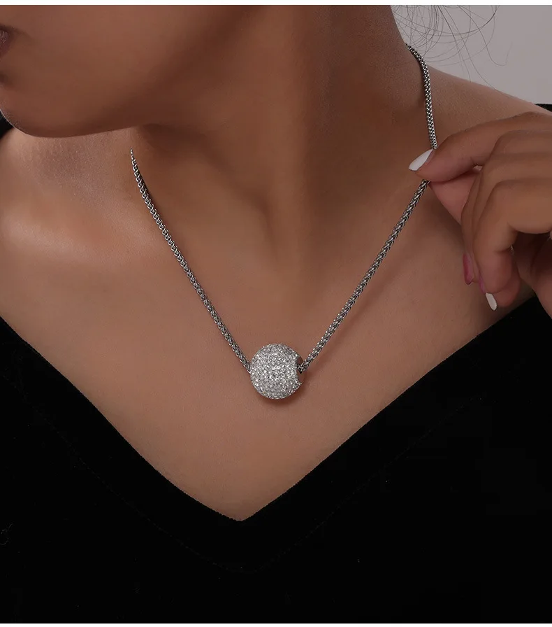Nische Mode CZ Intarsien Runde Anhänger Edelstahl Halskette für Frauen Luxus Einfache Schlüsselbein Vergoldet Kette Schmuck – Detail 4