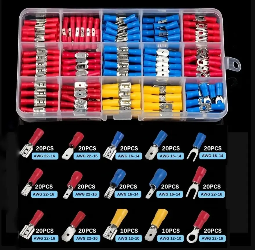 Terminal Connector 280PCS Wiring Cold Crimp Terminals Boxed PVC Insulated Terminal Block Spade Pair Connector