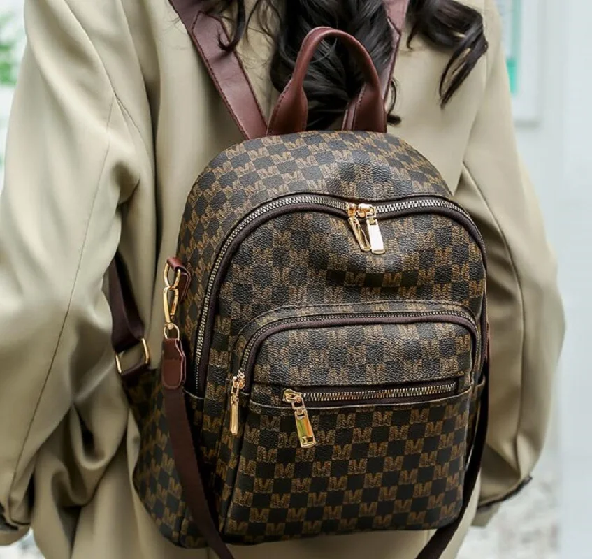 New High Quality Soft Leather Vintage Backpacks Women's Letter Printed Designer Shoulder Bags Large Capacity Travel Backpack 6