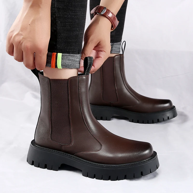 Bottines chelsea homme, boots en cuir classiques avec élastique_voghion.com