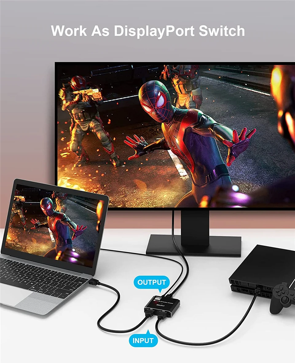 1.4 Displayport Switch 8K Displayport Bi-direction splitter switcher Displayport KVM 2X1 1X2 Display-port 8K@30Hz,4K@120Hz