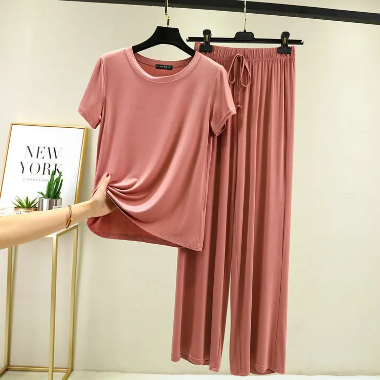 Korean Short Sleeve Sleepwear Set Comfort Modal Women's Pajamas Home Wear Clothing Suit Pyjama Femme 2 pi&egrave;ces Nightwear Sets women pajamas set women pajama suit