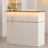 Reception Desk with Counter, Modern Front Table Equipped Lockers & Storage Shelves, 50-inch Checkout Counter with LED Lights 1
