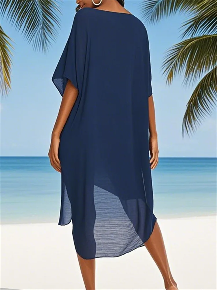 SISAY Copricostume da Bagno Donna Tinta Unita Kaftan Copricostumi