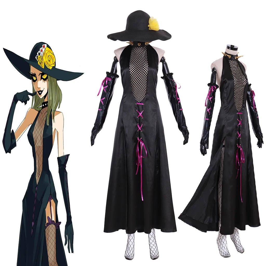 

Sae Niijima Cosplay Persona 5 Game Costume Women Girls Sexy Black Deep V Backless High Slit Dress Halloween Carnival Ball Gown