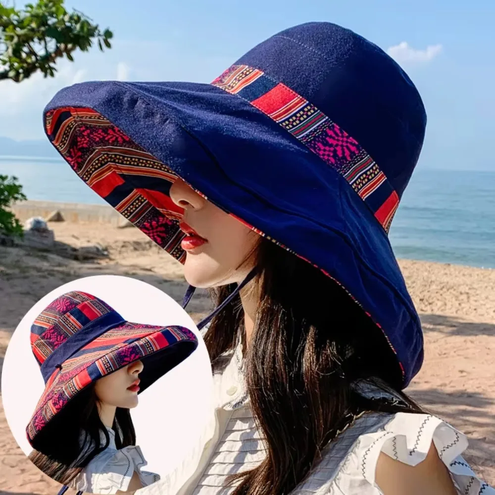 Fashion Double-Sided Women's Sun Hat Foldable Sun Protection Bucket Hat All-match Beach Summer