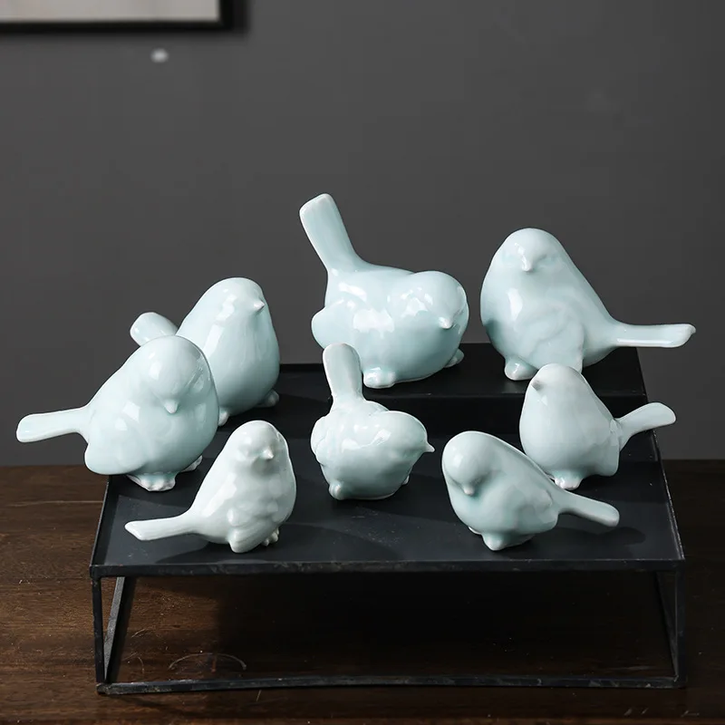 Ceramic Bird Ornaments Nordic Style 3D Bird Sculpture Fairy Garden Landscape Home Living Room Office Desktop Decor  Crafts