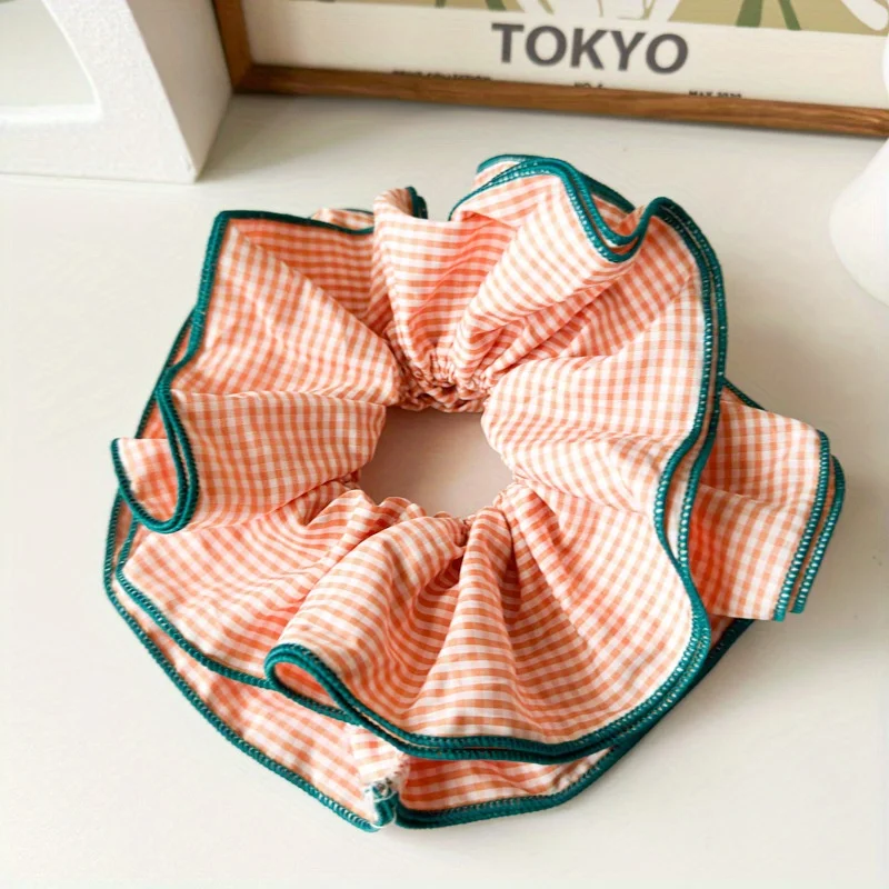 Vintage-Inspired Plaid Scrunchie - Ruffled Balletcore Hair Tie