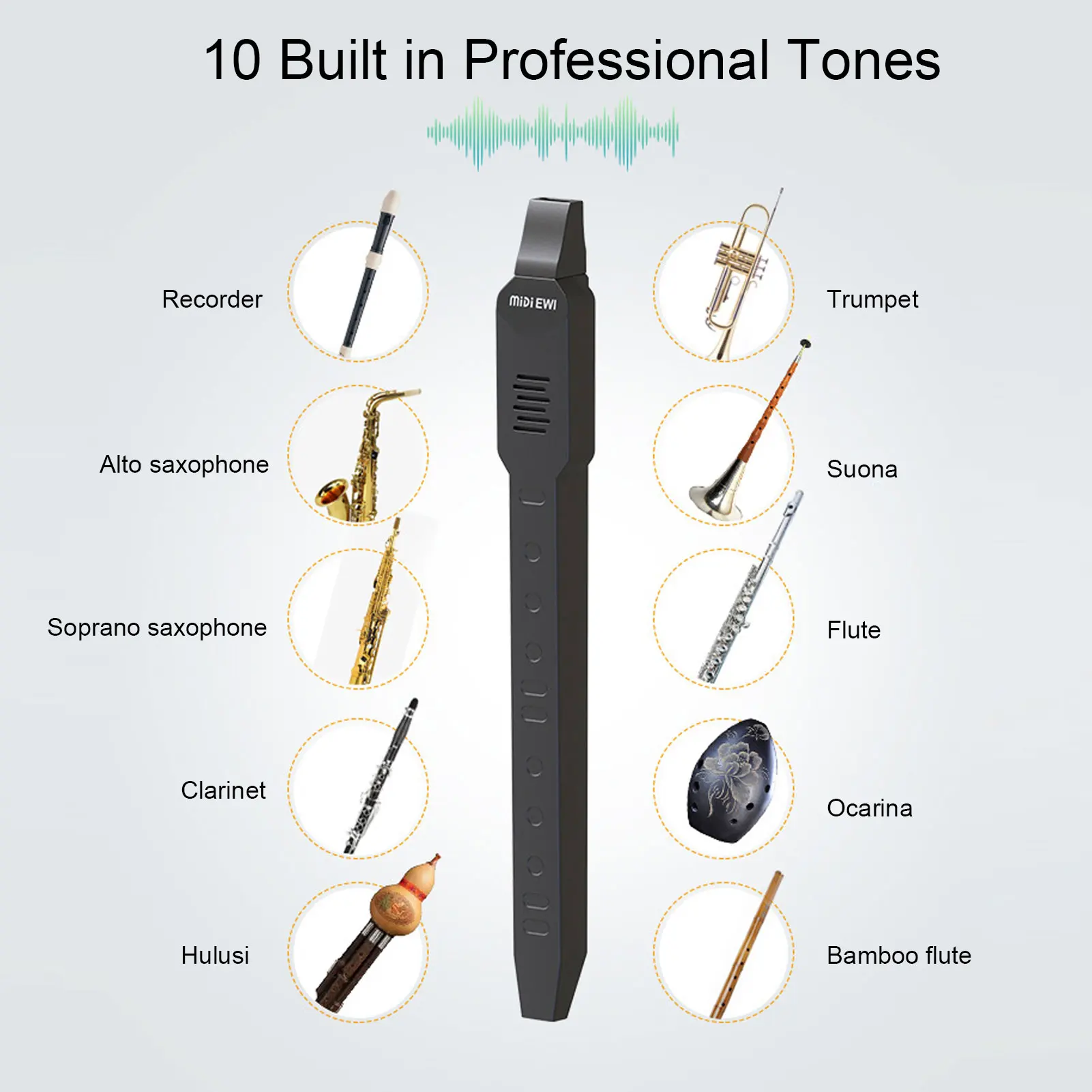 Mini Digital Wind Instrument Black Removable Nozzle Electronic Wind Instrument 10 Tones Rechargeable for Android for Windows Digital Wind Saxophone