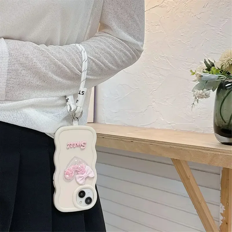 Quicksand Heart Rope Phone Case - Stylish Protective Cover with Floating Glitter Design