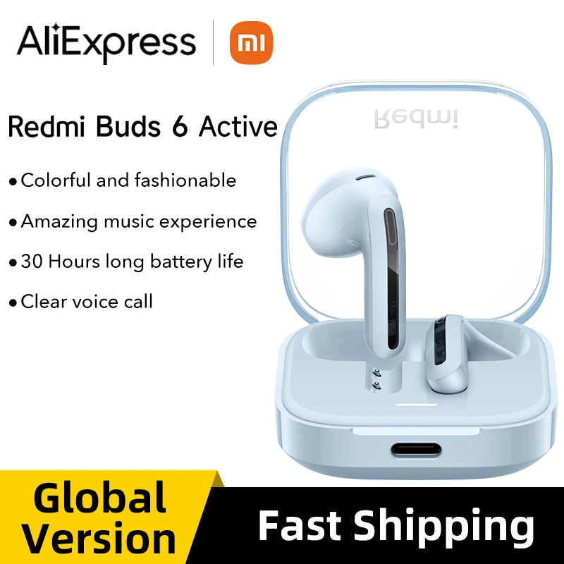 Wersja globalna Redmi Buds 6 Aktywne słuchawki 30-godzinna żywotność baterii Duży dynamiczny sterownik 14,2 mm Zestaw słuchawkowy z podwójną mikrofonem i redukcją szumów