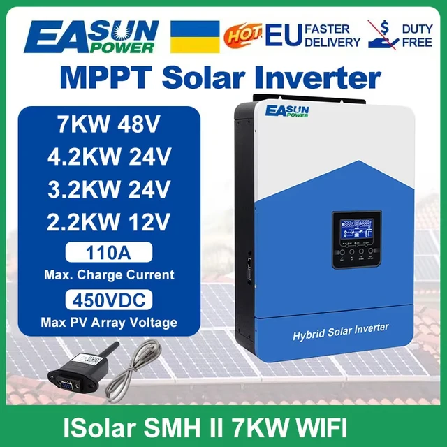 Easun Power 7000w 4200w 3200w 2200w 12v 24v 48v MPPT Hybrid Off Grid Pure Sine Wave 80a 110a 230v 50/60hz Solar Inverter Charger 1