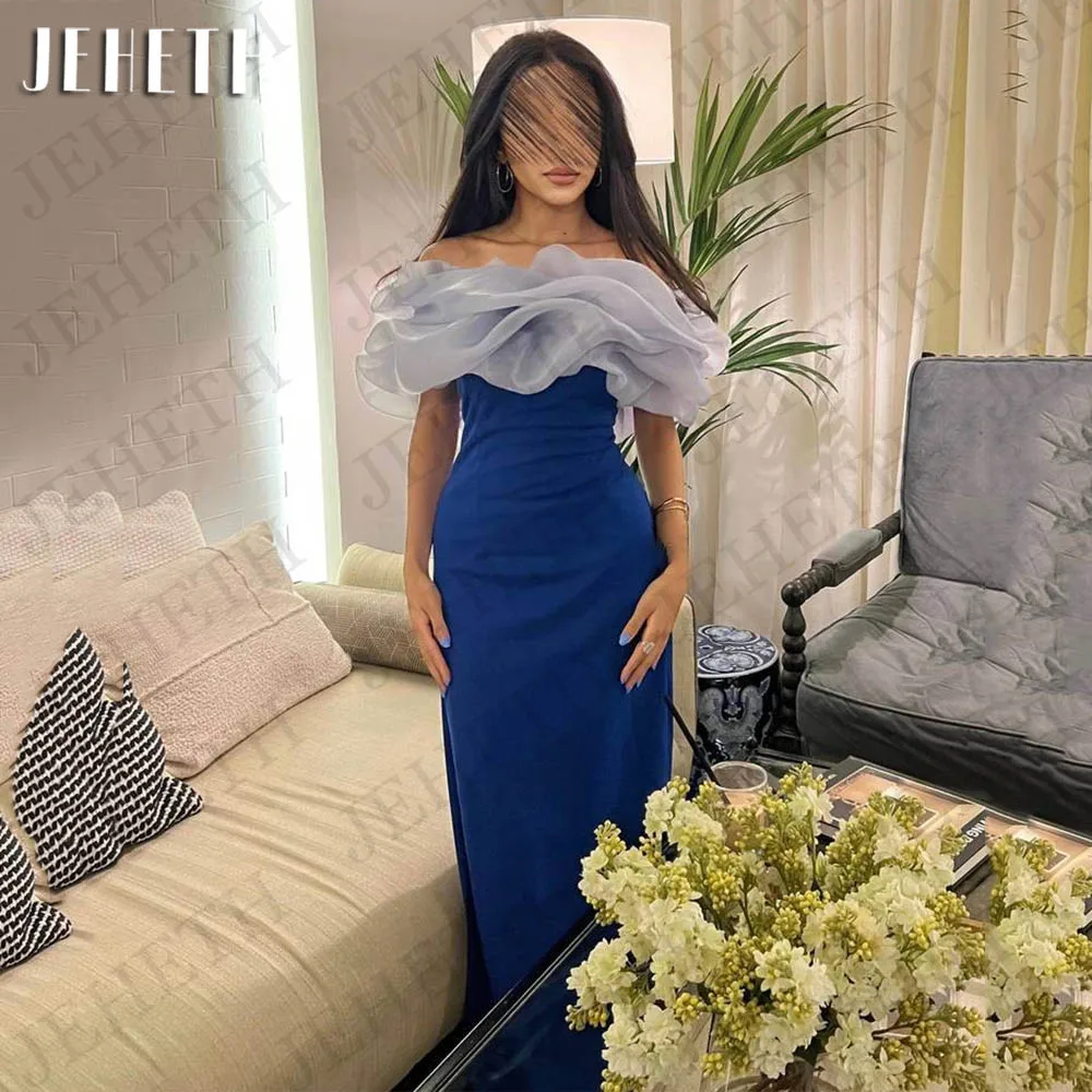 

JEHETH Off Shoulder Arabic Evening Dresses Dubai Mermaid Elegant Satin Celebrity Formal Prom Party Gowns فساتين للحفلات الراقصة