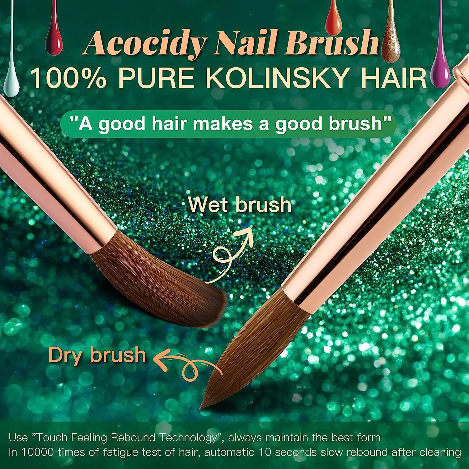 Kolinsky Acrylic Nail Brush, Size 8 Acrylic Nail Brushes, Oval Circular Brush with Metal Handle