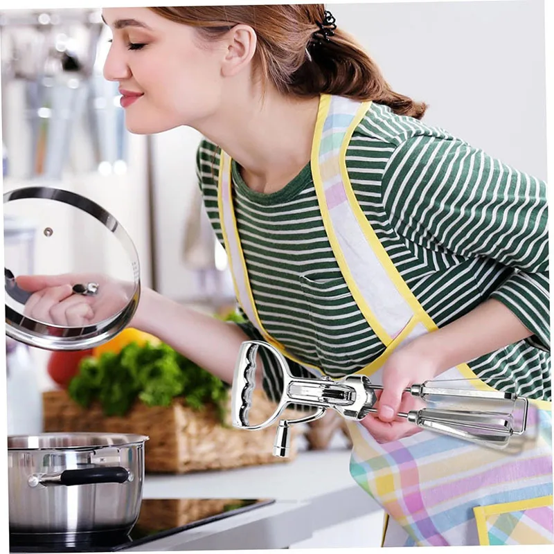 Manual Hand Crank Egg Beaters Stainless Steel Double Heads Egg Whisk Multi-Purpose Food Blender Mixer Kitchen Tool