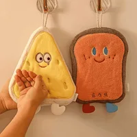 Cheese coral velvet hand wipes Cute soft absorbent towel Kitchen bathroom Bread Toast slices cookie doughnut hand wipes 1