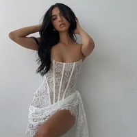 Candyhot Elegant Lace Strapless Sexy See-through Dress Bandage Irregular Mini Dress For Women Summer Slim Street Party Dress 2