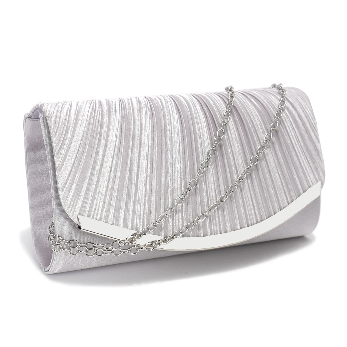 Glitter Satin Evening Clutch Handbag with Metal Chain