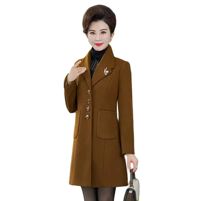 

Fashion Mother Winter Woolen Casual Warm Coat Ladies Temperament Long Suit Collar Slim Cotton Coat Loose Woolen Coat Female Tide