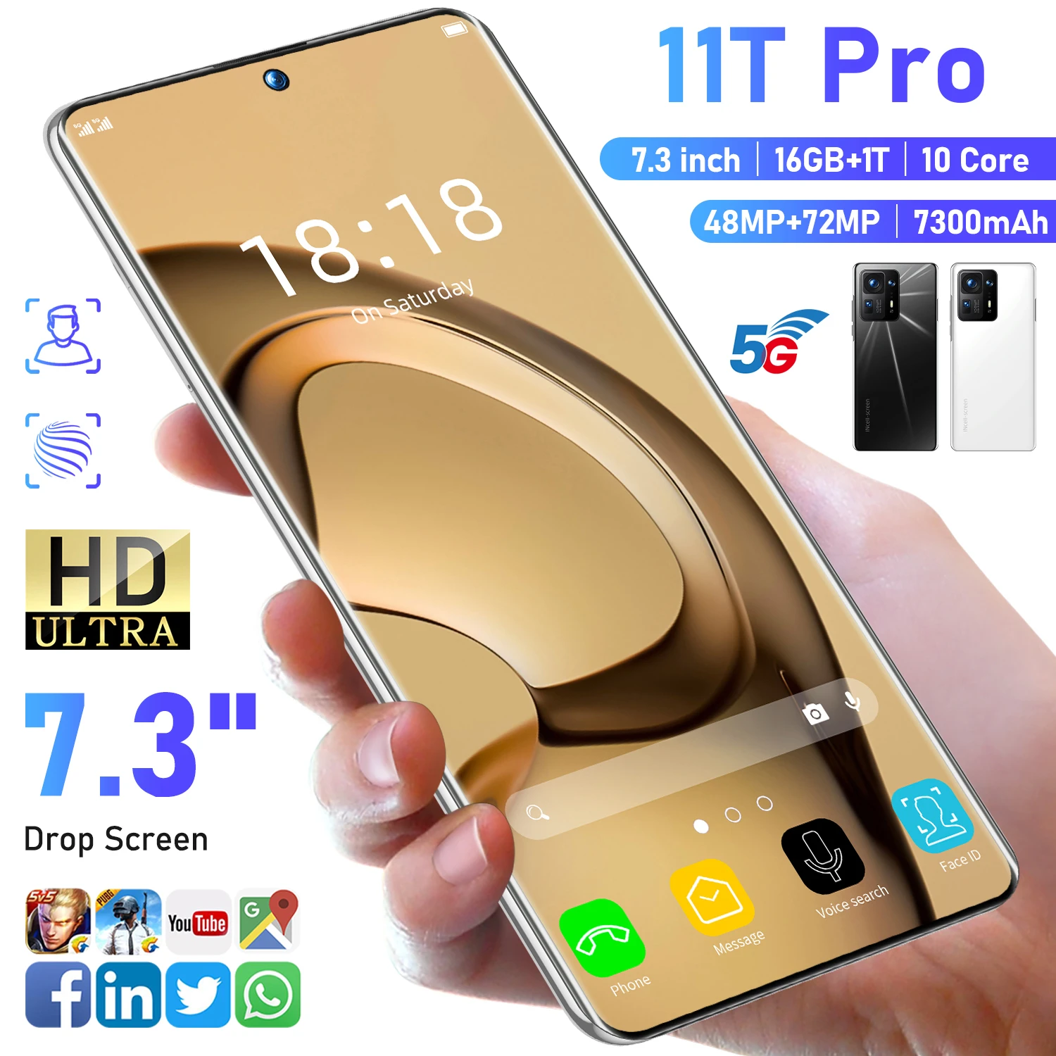 New Global T11 PRO 7.3 Full Screen 4G/5G Android Smartphone 16GB+1TB Mobile Phones 10 Core cellphones 48+72MP HD Camera xioami |