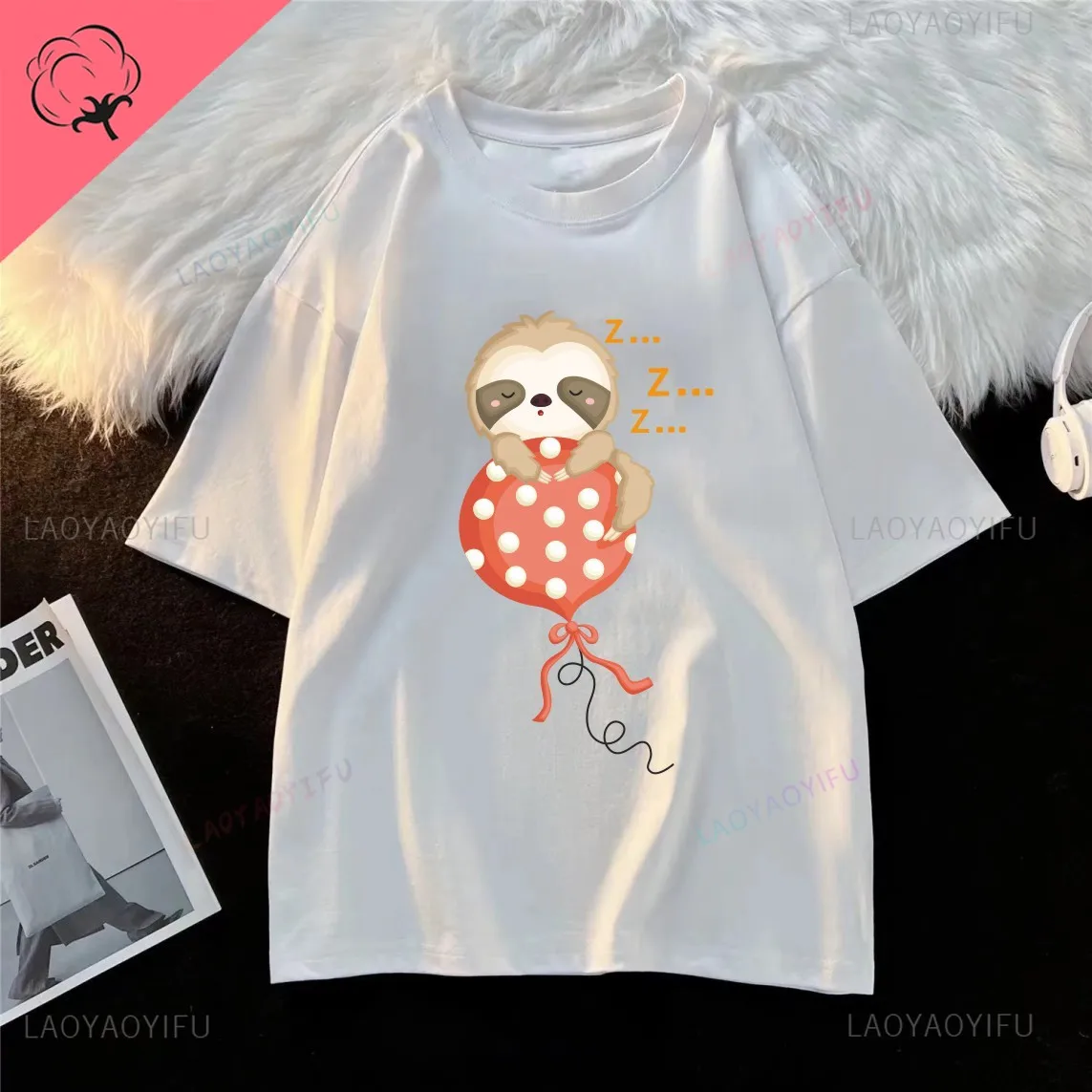 

Fun little monkey cartoon printed T-shirt casual short-sleeved men's and women's daily clothing pure cotton round neck top