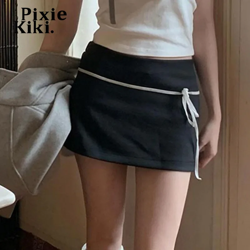 

PixieKiki Y2k Mini Short Skirts for Woman Coquett Clothes Bow Tie Low Waist Skirt Black Bottoms Korean Fashion 2024 P84-BF13