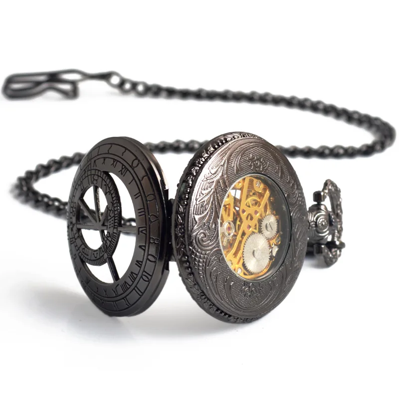 Luxury Steampunk Constellation Mechanical Pocket Watch for Men Women Hollow Skeleton Case Roman Numerals Fob Chain Pendant Clock
