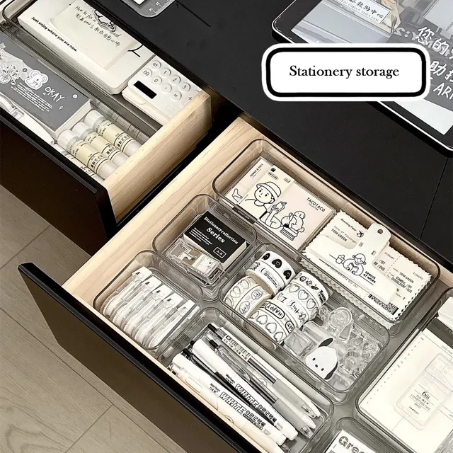 Clear Plastic Drawer Organizers Set Versatile Bathroom and Vanity Drawer Organizer Trays Storage Bins for Makeup Kitchen Gadgets 2