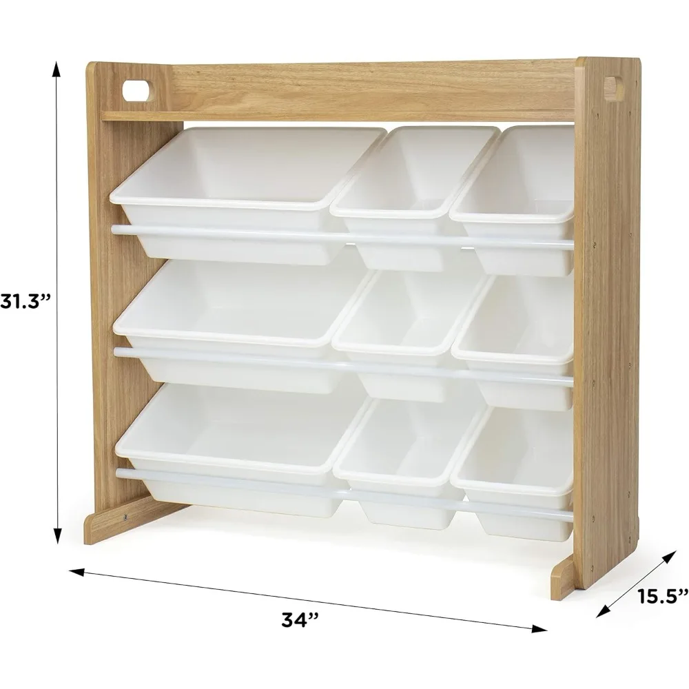 Toy Storage Organizer with Top Shelf and 9 Removable Bins, Natural/White Bookshelf 3