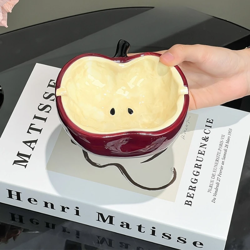 Ceramic Apple Ashtray with Cover for Living Room Decoration