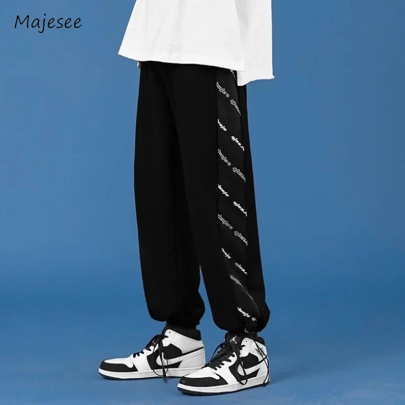 

Mens Pants Straight Casual All-match Spring Autumn Loose Ankle Banded Spliced Printed Japanese Style Teenagers Handsome Oversize