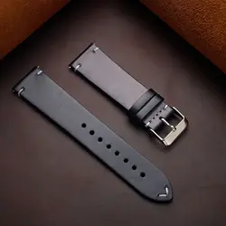 Handmade Retro Oil Wax Leather Calfskin Watch Strap - Quick Release Women's Band Accessories - 22mm (Black)