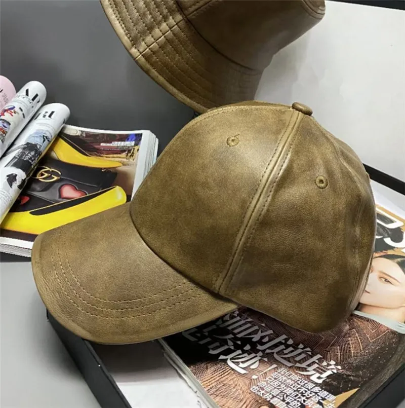 

202306-sj chic Punk Fashion sutumn washable faux leather pu sport baseball hat men women visors cap