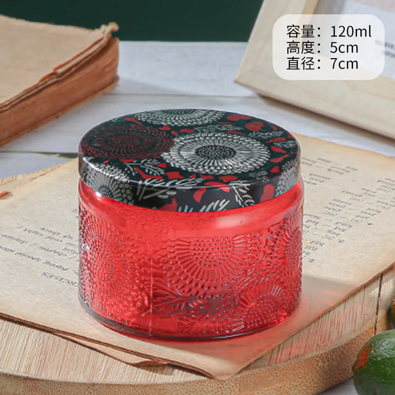 Nordic Household Embossed Glass Jar Candle Aromatherapy Storage Jar with Lid Storage Box Glass Handicraft Aromatherapy Bottle 5