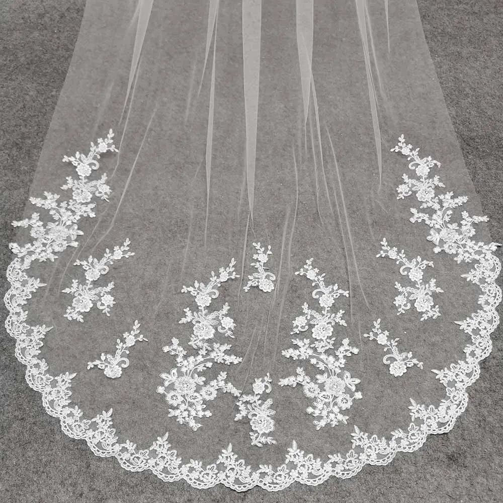 Real Photos 3 Meter Long Lace Bridal Veil 1 Tier Wedding Veil with Comb White Ivory Veil for Bride Voile Mariage Headpieces