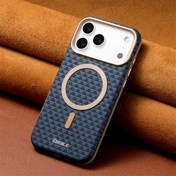 Luxury Magnetic Leather Phone Case with Magsafe - Wireless Charging & Shockproof Alloy Lens Cover - iPhone 15 (Blue)