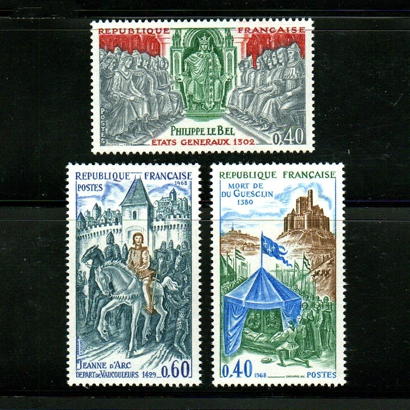 3pcs-set-new-france-post-stamp-1968-joan-of-arc-expedition-philip-iv