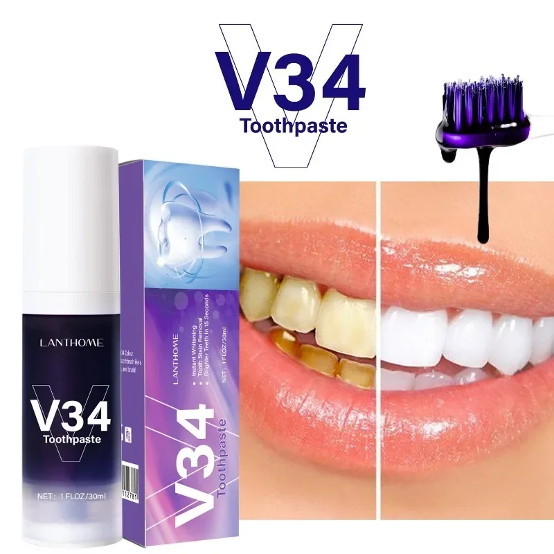 Purple Teeth Whitening Toothpaste Color Correction Essence Teeth Cleaner Pen Smoke Stain Whitening Refreshing Mousse teeth whitening essence teeth whitening product teeth health product