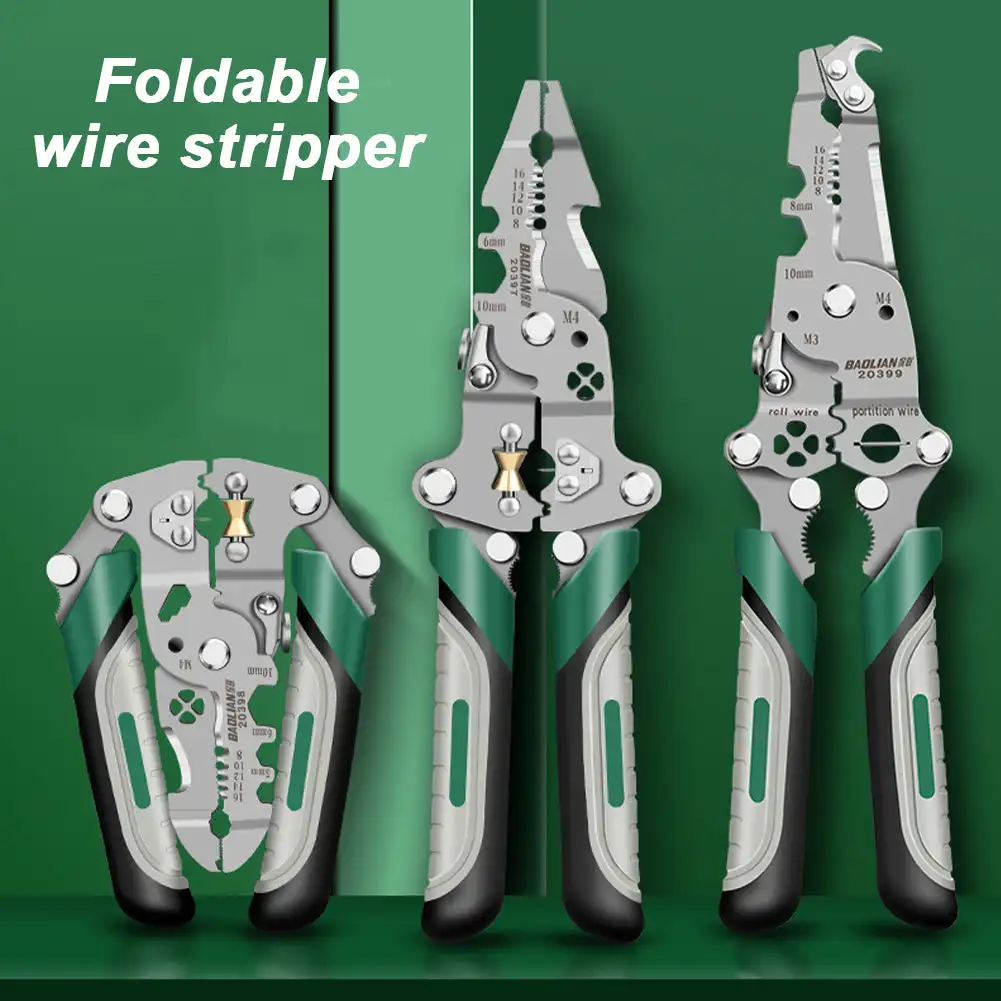 Wire Stripping Pliers Multi-Function Electrician Tool with Crimping Cutting and Wrench Features Foldable Design for Easy Storage