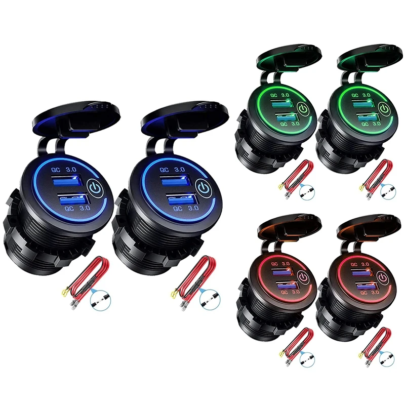 

QC 3.0 Dual USB Charger Socket,Waterproof 12V/24V USB Outlet With Press Switch For Car, Marine,RV,Motorcycle 2Pack