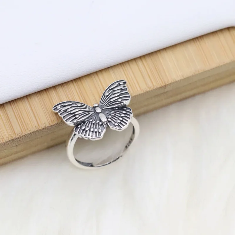 Real 925 Sterling Silver Butterfly ring For Women Girls Retro Ethnic Insect Adjustable Open Chinese Style Jewelry JZ111