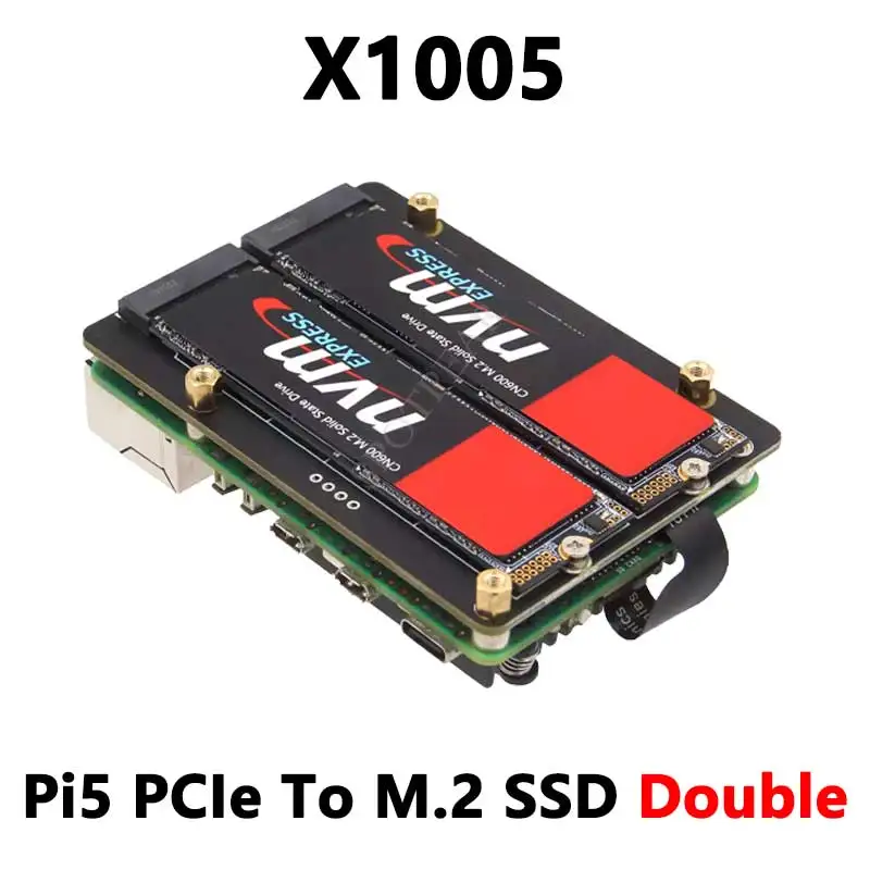 라즈베리 파이 5 X1005 PCIe to M.2 NVMe 듀얼 SSD 어댑터 보드, HAT 파이 5 더블 2230, 2242, 2260/2280
