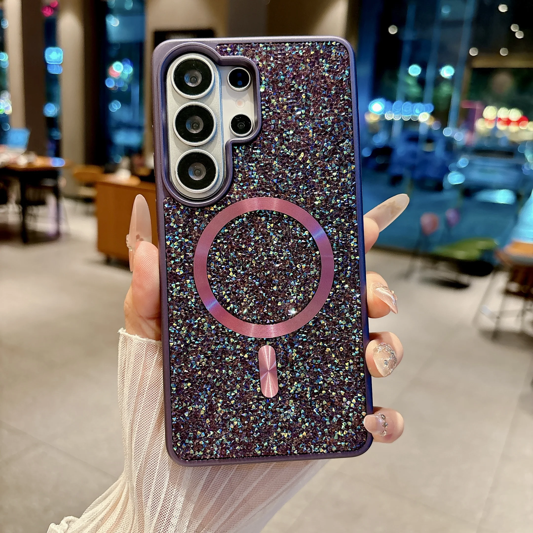 Glamorous Glitter Bling Diamond Phone Case with Wireless Charging and Magnetic Feature