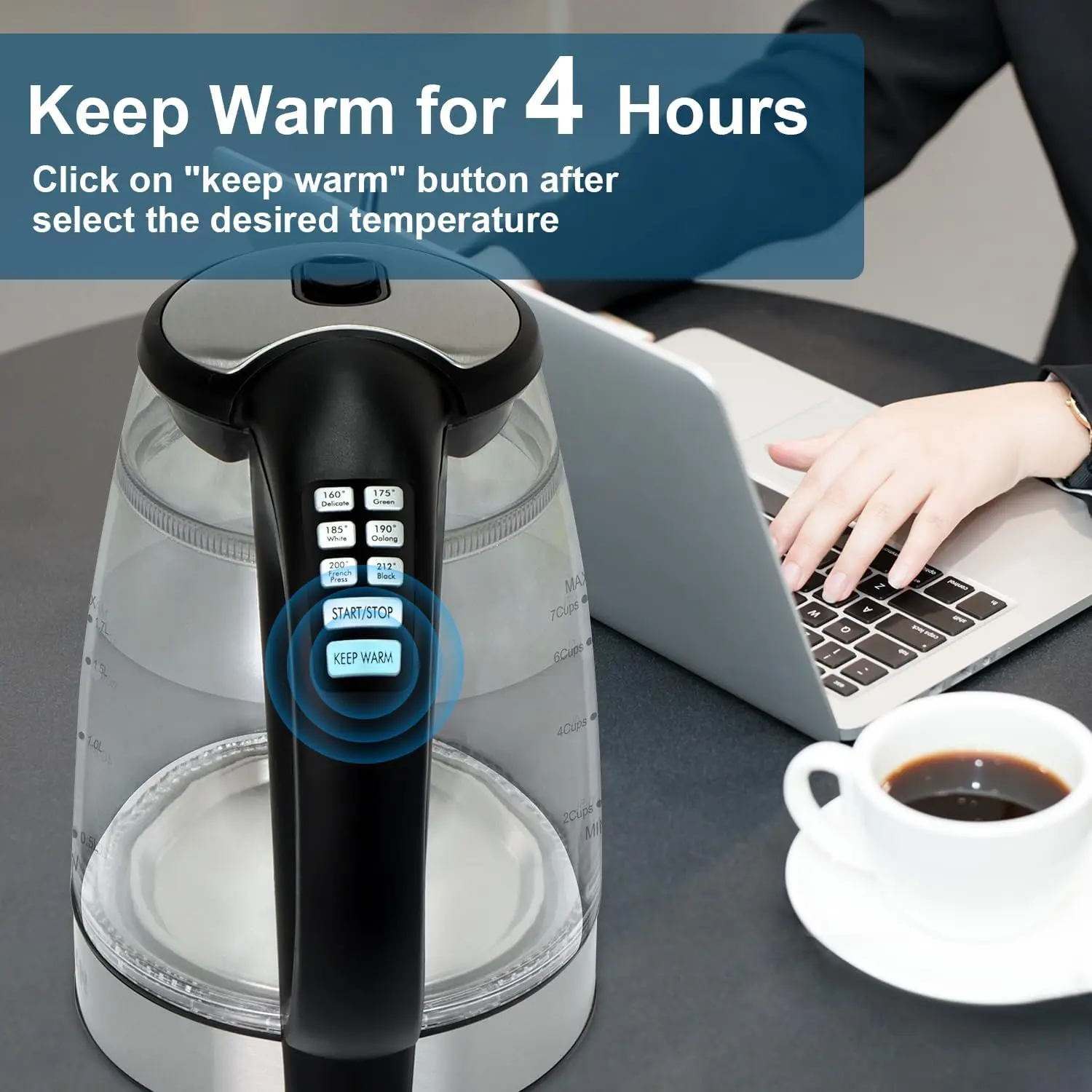 Electric Kettle Temperature Control - Keep Warm Hot Water Boiler, Double Wall Tea kettle for Boiling Water 6 Presets 1500 5